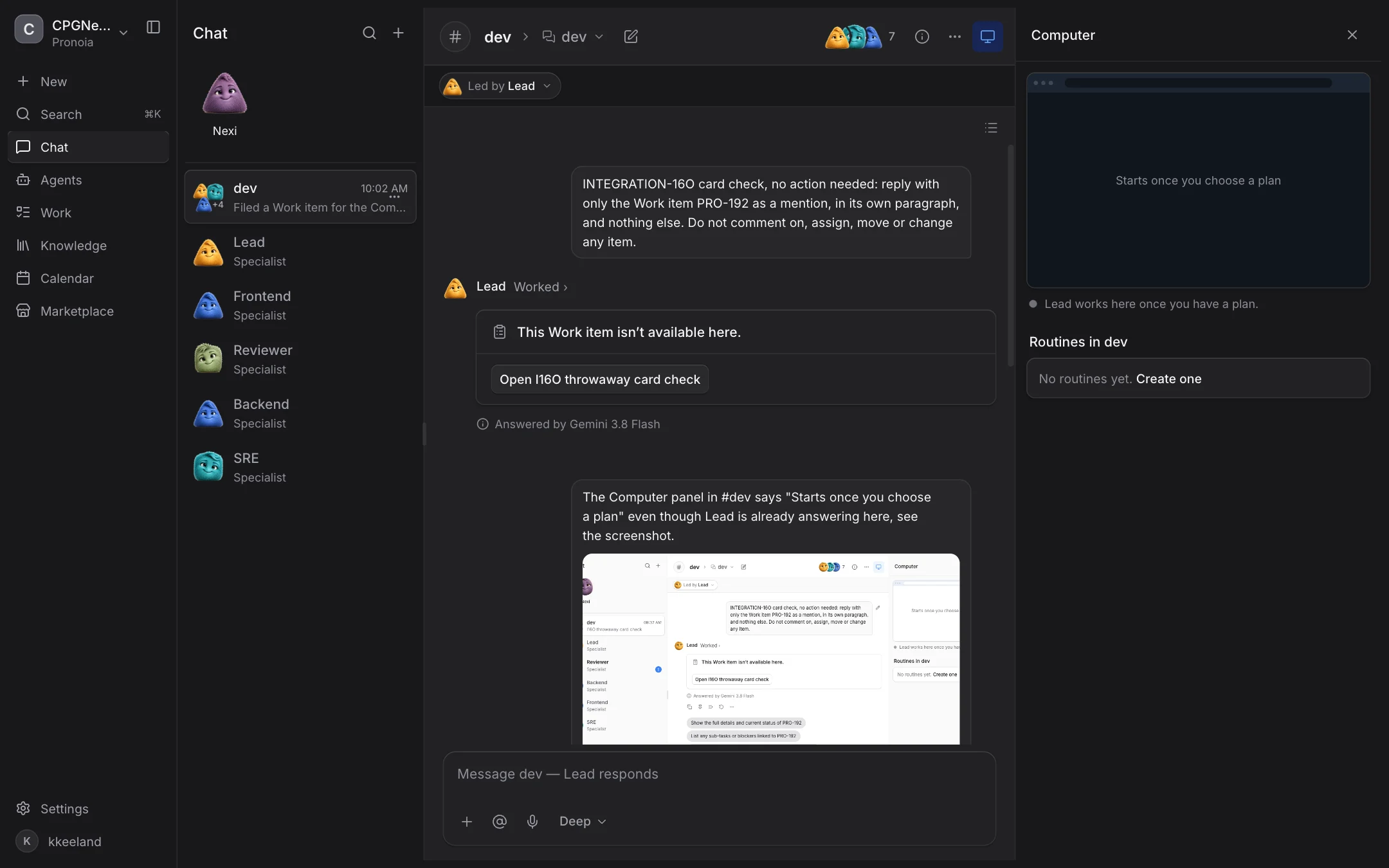 The #dev channel with a real bug report and its screenshot